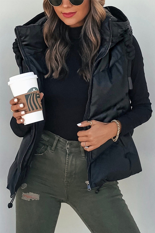 Kathiadress Thickened short hooded bread down cotton sleeveless double pocket vest