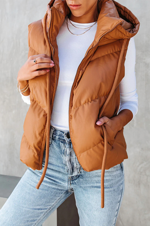 Kathiadress Thickened short hooded bread down cotton sleeveless double pocket vest