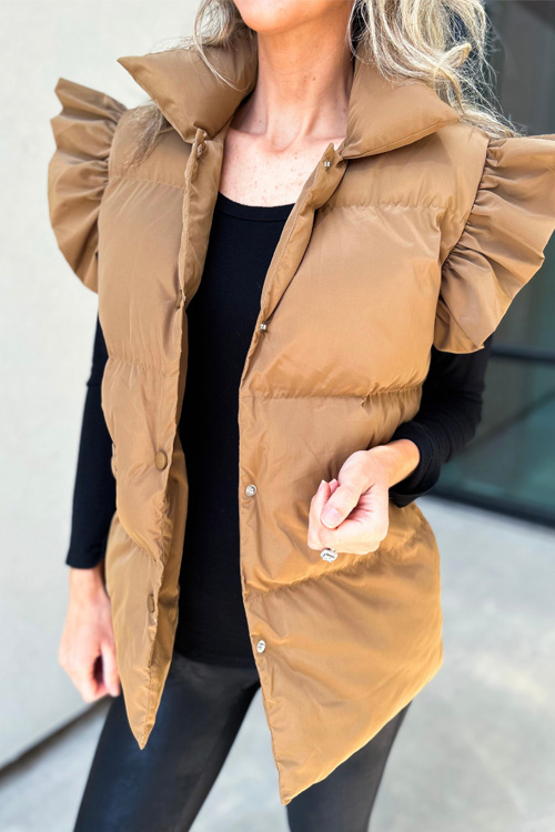 Kathiadress Down casual stand collar flying ruffle sleeve jacket vest