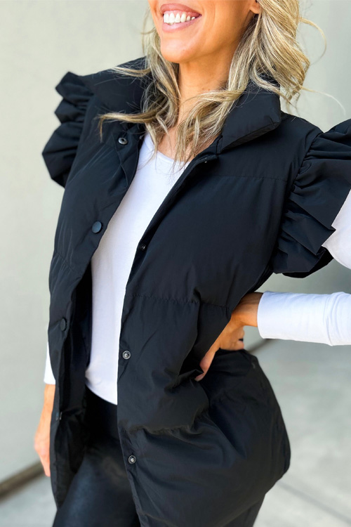Kathiadress Down casual stand collar flying ruffle sleeve jacket vest