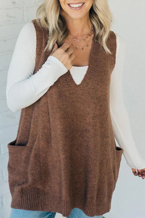 Kathiadress V-neck casual loose knitted sweater vest top