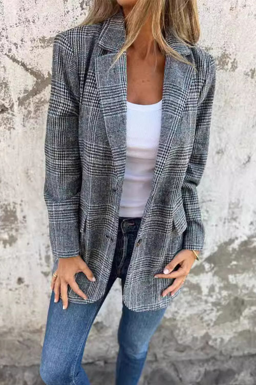 Kathiadress Casual Vintage Houndstooth Lapel Blazer 