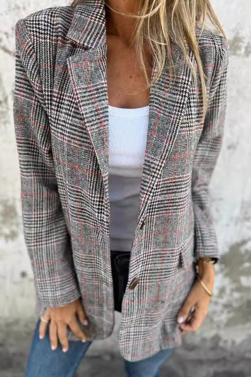 Kathiadress Casual Vintage Houndstooth Lapel Blazer 