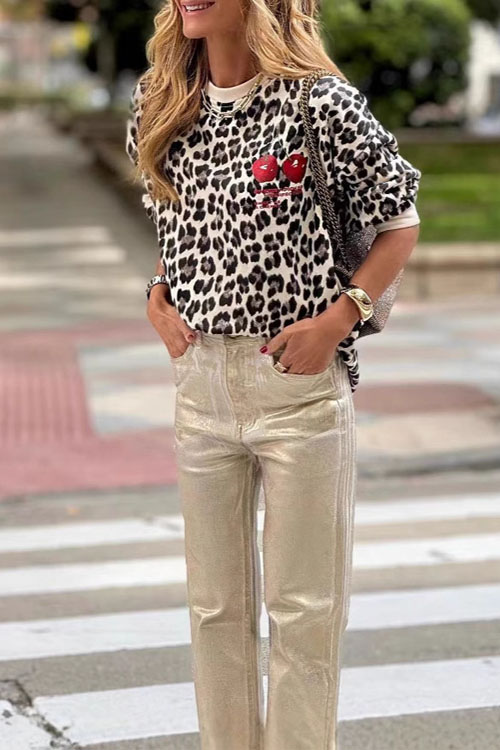 Kathiadress American-Style Leopard Print Casual Sweatshirt