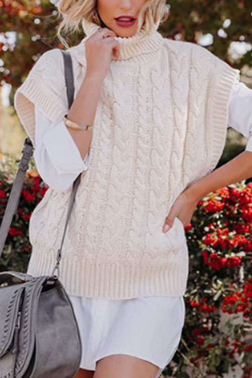 Kathiadress Fashionable button cord vest knitted loose pullover turtleneck sweater