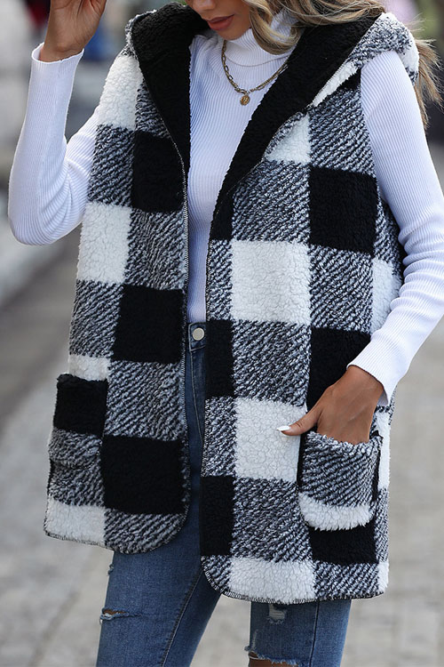 Kathiadress  Hooded plaid double-sided velvet loose jacket