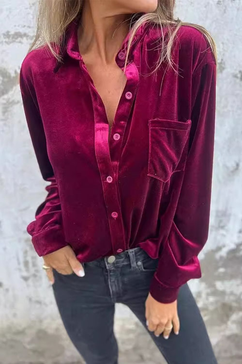 Kathiadress Stylish velvet lapel shirt