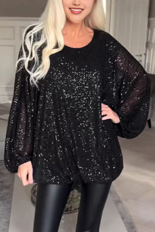 Kathiadress Round neck sequined long sleeve loose top