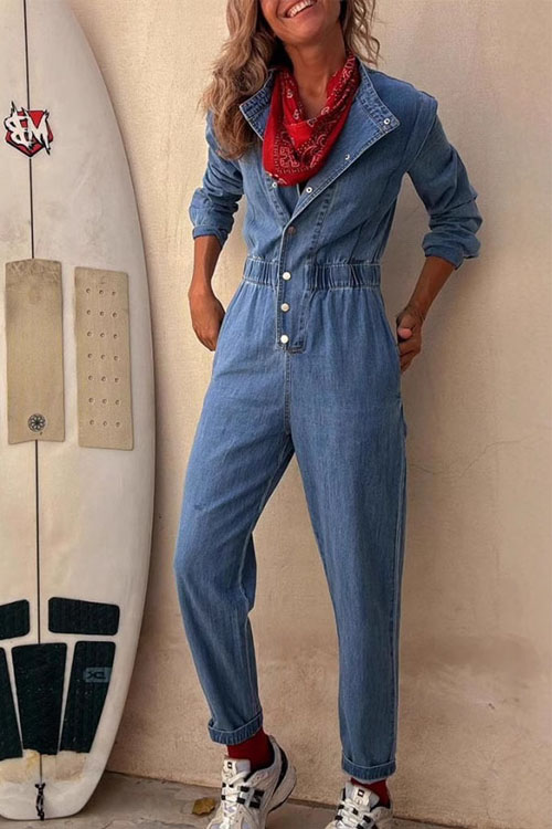 Kathiadress Personalized street pockets washed foot jumpsuit