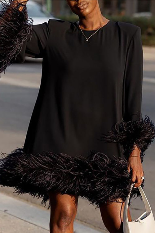 Kathiadress Feather loose casual patchwork feather dress