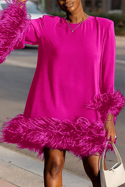 Kathiadress Feather loose casual patchwork feather dress