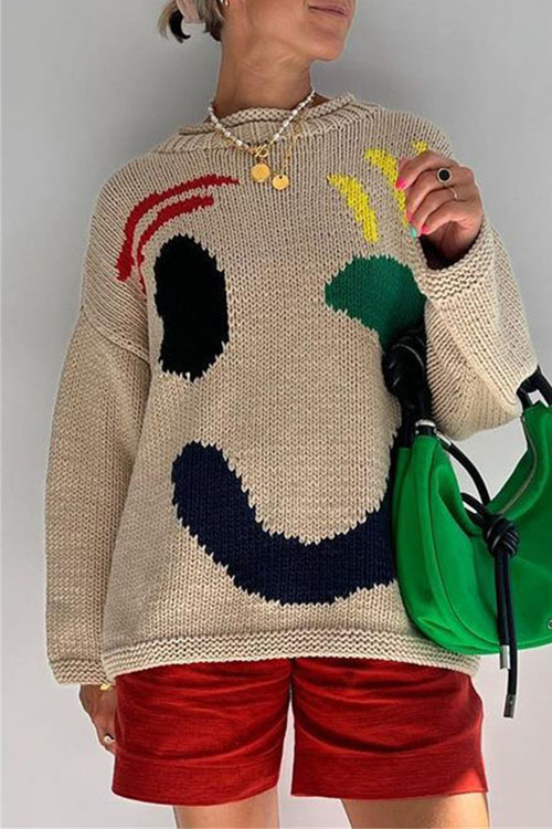 Kathiadress acquard contrast color pullover knitted sweater