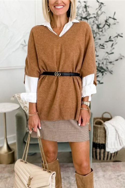 Kathiadress cape V-neck pullover loose knitted sweater