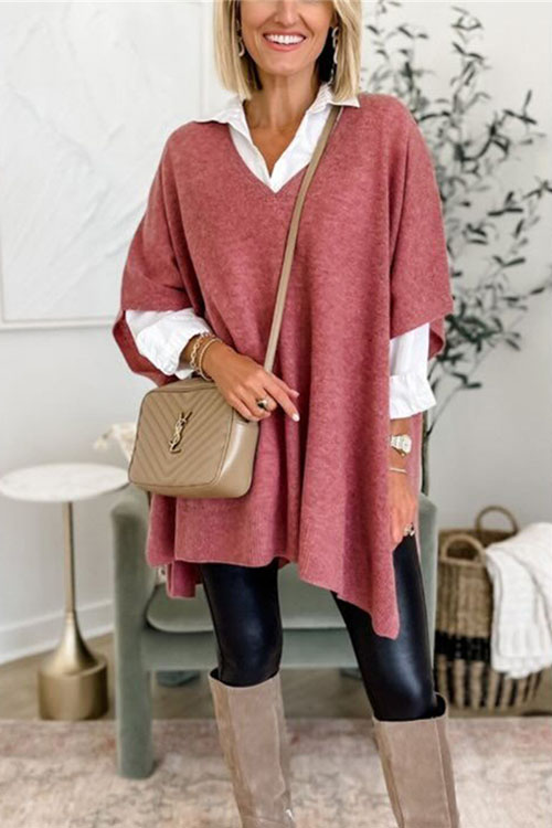 Kathiadress cape V-neck pullover loose knitted sweater