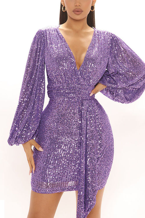 Kathiadress Sequined long-sleeved nightclub dress