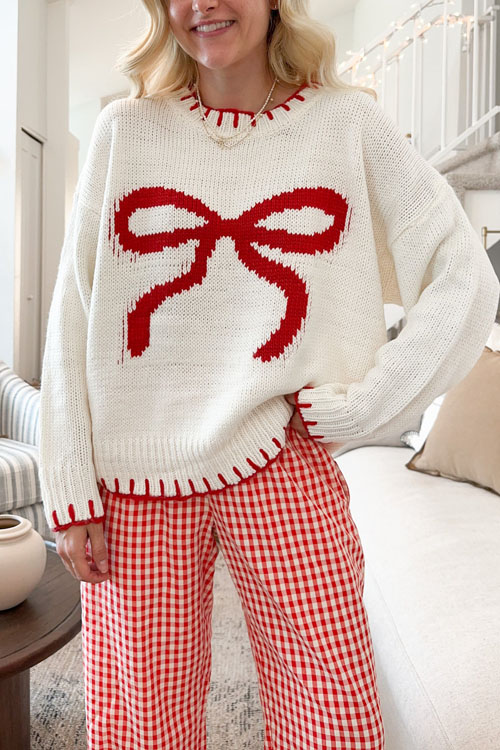 Kathiadress  round neck bow knitted sweater
