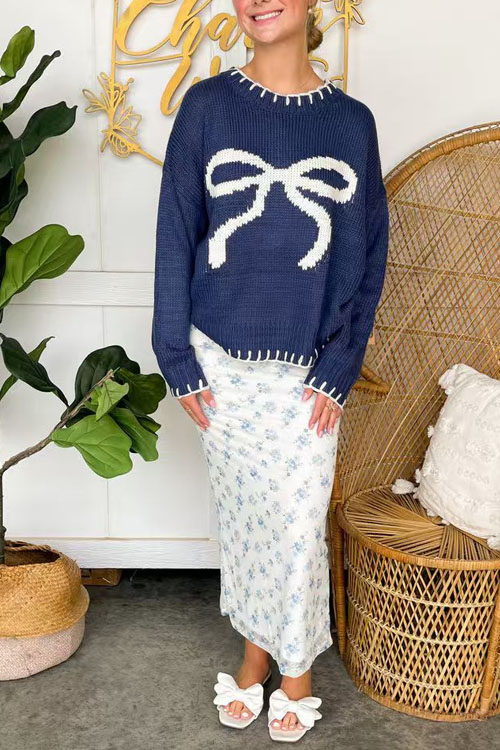 Kathiadress  round neck bow knitted sweater