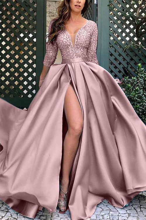 kathiadress Lace and sequin swing tail banquet evening dress