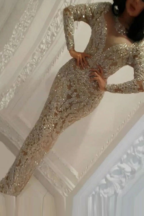 Kathiadress V-neck bronzing slim long evening dress