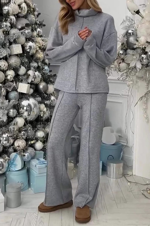 Kathiadress  Solid color casual high collar knitted suit