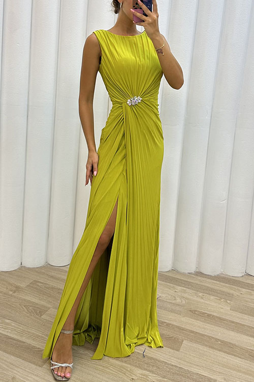 kathiadress  Pleated slit fashionable evening dress