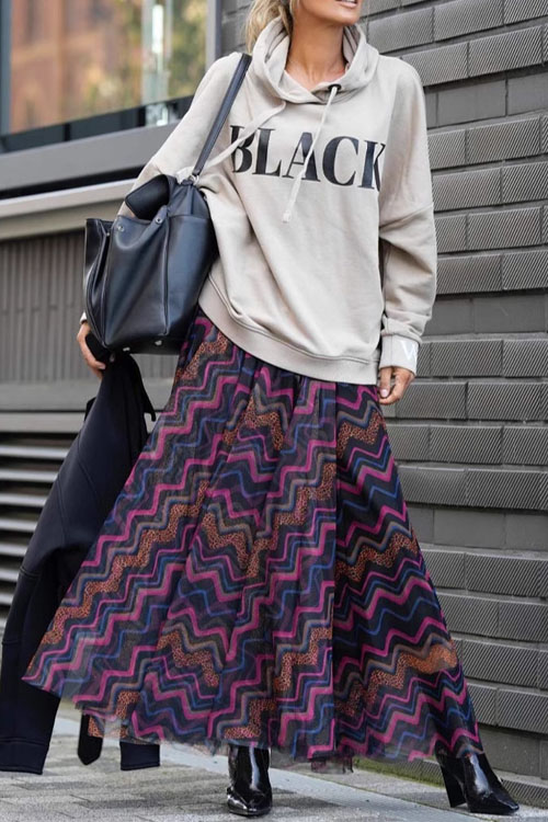 Kathiadress  Casual printed large hem mesh skirt
