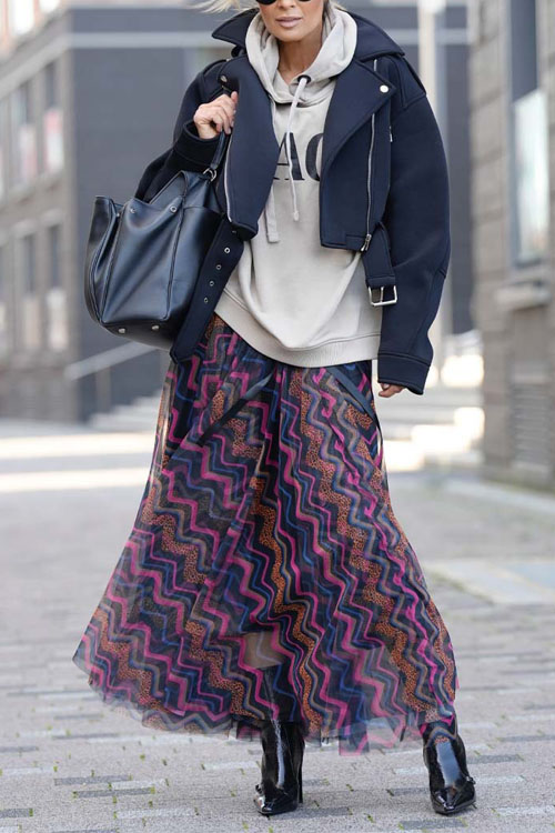 Kathiadress  Casual printed large hem mesh skirt