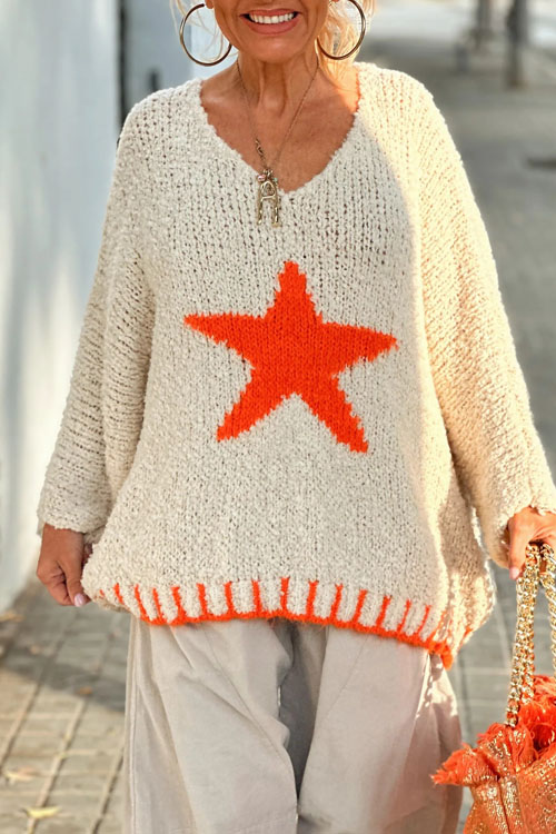 Kathiadress  Valentine's Day Five-Pointed Star Knitted Sweater