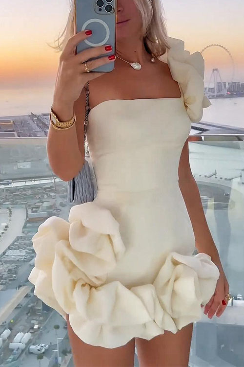 Kathiadress ruffled flower bud waist dress