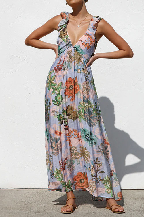 Kathiadress Printed lace suspender resort beach dress