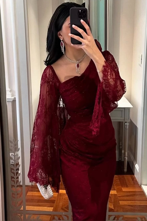 Kathiadress Lace rhinestone bodycon evening gown