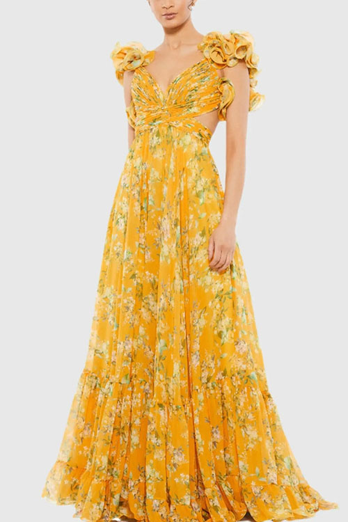 Kathiadress Pleated chiffon printed maxi dress
