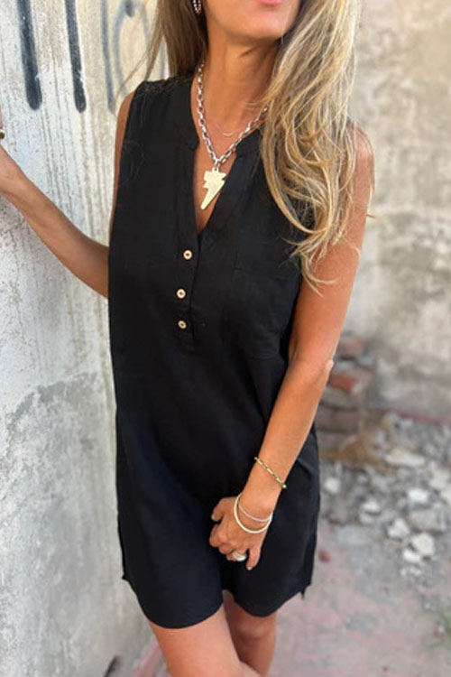 Kathiadress Cotton Linen Loose Casual Sleeveless Shirt Dress