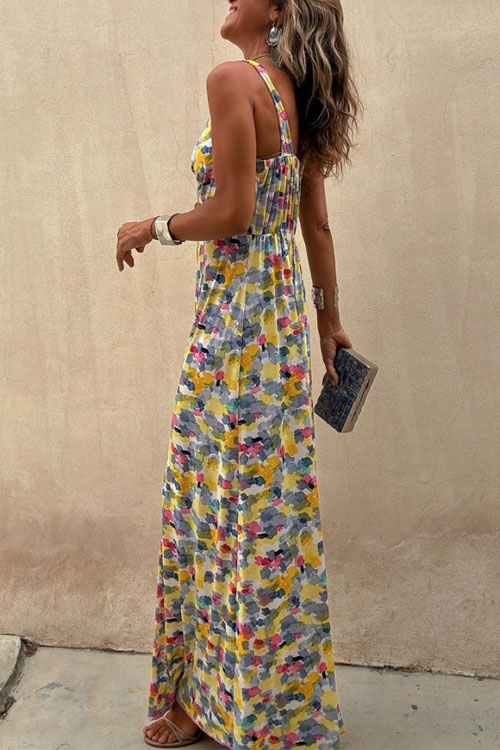 Kathiadress Printed V-neck Slimming Halter Long Dress