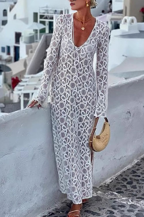Kathiadress Loose Long Sleeve Sheer Tie Dress