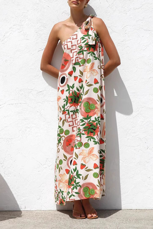 Kathiadress Lace-up Elegant Slant Shoulder Dress