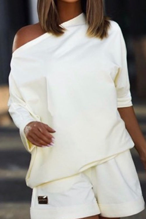 Kathiadress  One-piece off-the-shoulder loose collared two-piece set