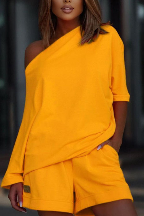 Kathiadress  One-piece off-the-shoulder loose collared two-piece set