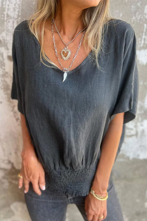 Kathiadress Loose V-neck Casual Cotton Linen Top