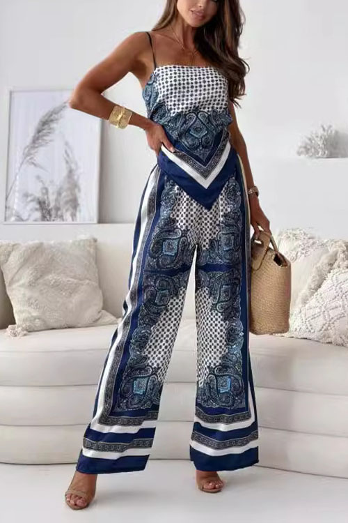 Kathiadress Printed Camisole Wrap & Positioned Flower Pants Set