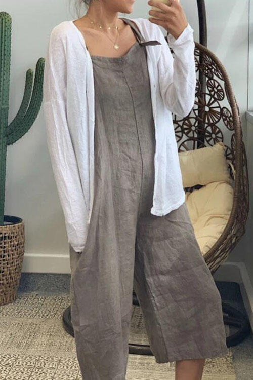 Kathiadress Cotton Seven Points Loose Casual Strappy Jumpsuit