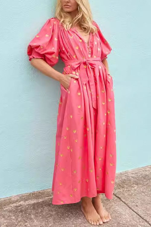 Kathiadress Summer Large Size Loose Printed Cardigan Short Sleeve Maxi Dress