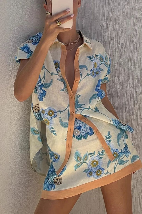 Kathiadress Blue Floral Printed Skirt Set