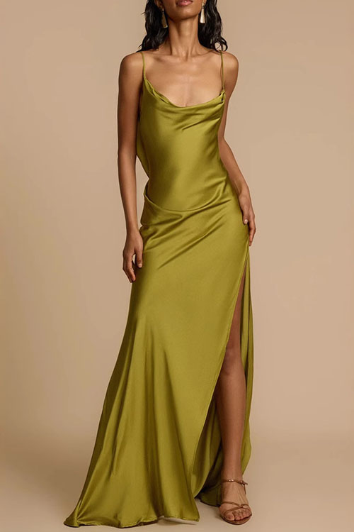 Kathiadress Holiday Satin Halter Split Dress 