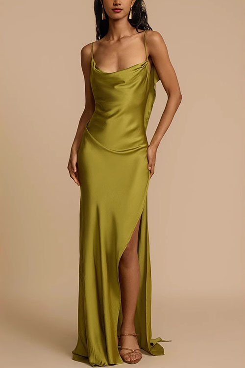 Kathiadress Holiday Satin Halter Split Dress 