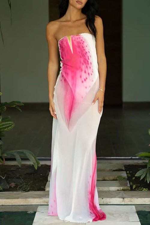 Kathiadress Fluttering Mesh Peach Blossom Sheath Dress