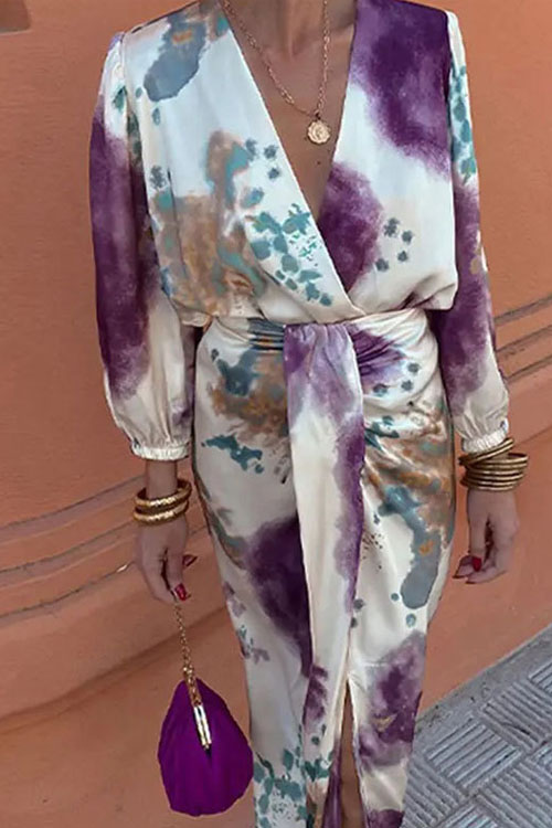 Kathiadress Casual V-neck Long Sleeve Slit Two-piece Set 