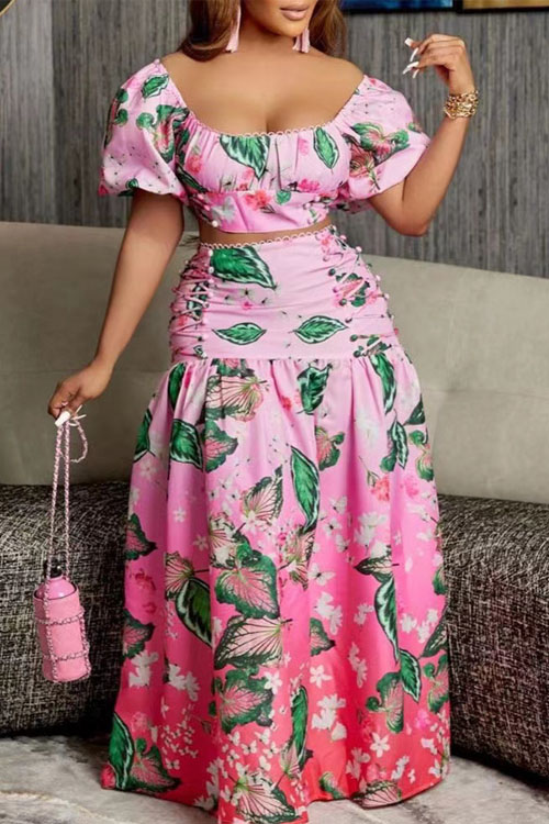 Kathiadress Casual Leaf Gradient Print Two-piece Set