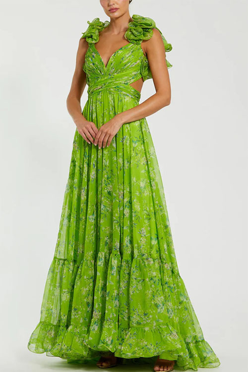 Kathiadress Pleated chiffon printed maxi dress