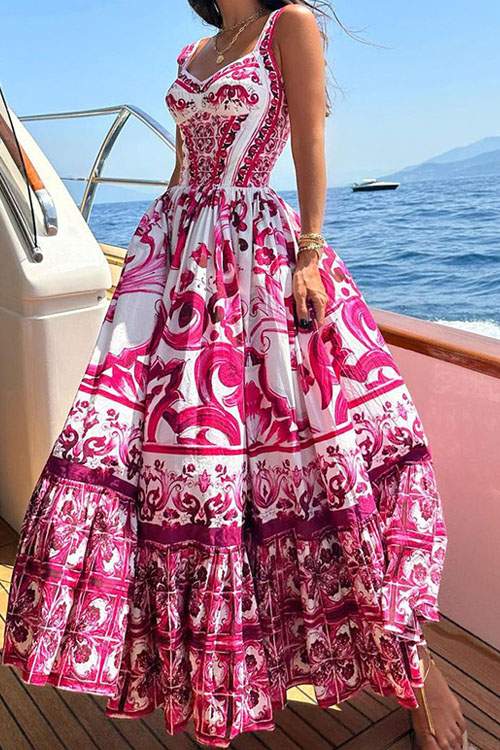 Kathiadress Fashion Swing Midi Printed Halter Dress